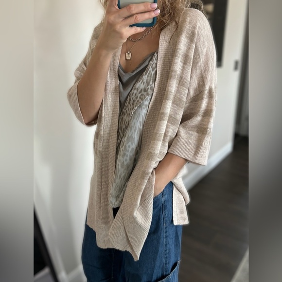 Pure collection linen blend striped cardigan beige tan sz US 6 - Picture 4 of 12